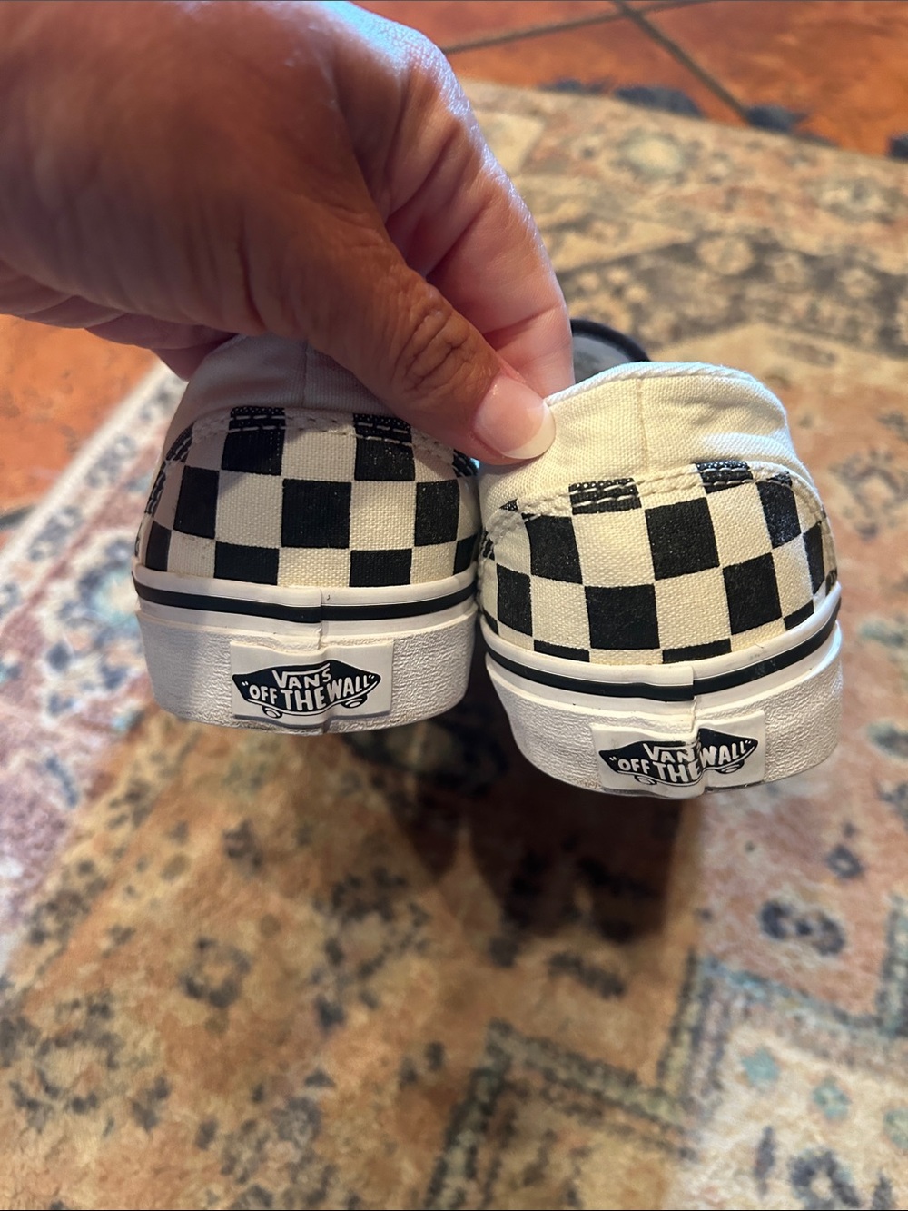 Vans Slip-On Checkerboard Canvas Sneakers - Black & Cream - Picture 9 of 13